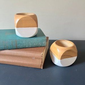 2 Wood minimalist Planting Pots, Holders for Small Items, Decor, MCM Style